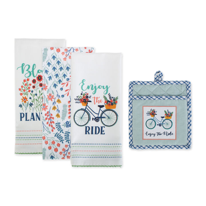 4-Piece Bicycle and flower prints Kitchen Set  28"