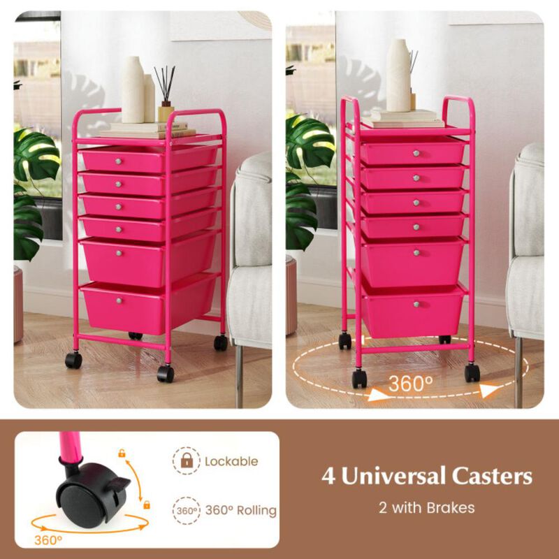 Hivvago Multifunctional 6 Drawers Rolling Storage Cart Organizer