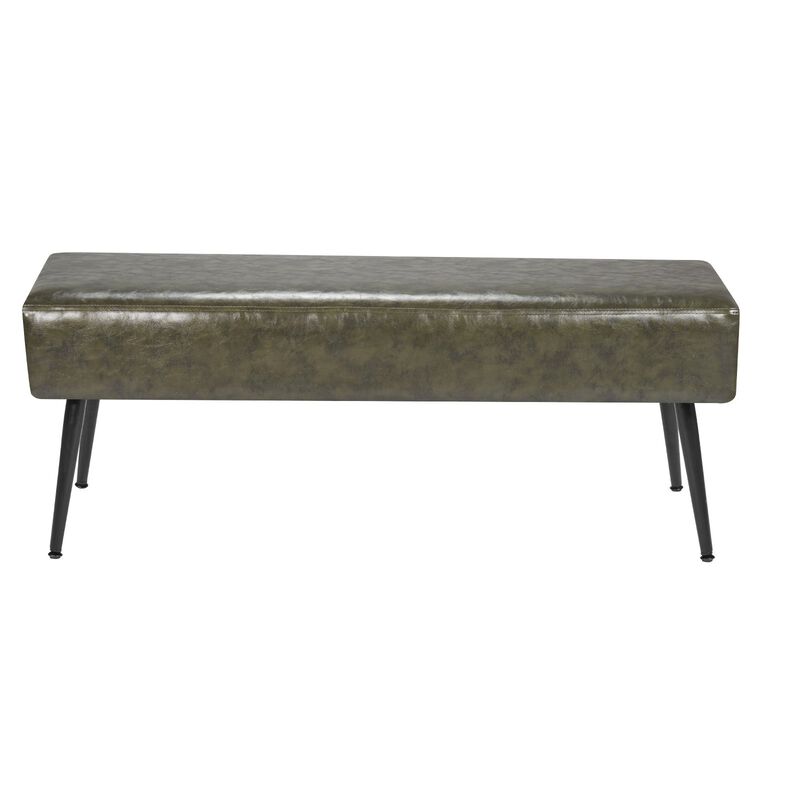 Upholstered Leather Bench with Stitching and Metal Legs for Bedroom, Entryway, Hallway Seating-Green image number 0