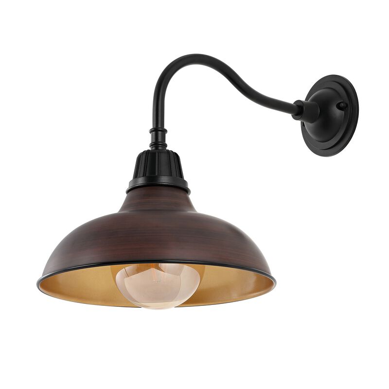 Aurora 12.25" 1-Light Farmhouse Industrial Indoor/Outdoor Iron LED Gooseneck Arm Outdoor Sconce image number 6