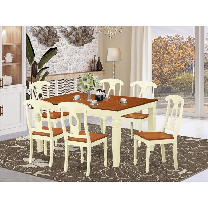 7 Pc Kitchen table set with a Dinning Table and 6 Wood Dining Chairs in Buttermilk and Cherry