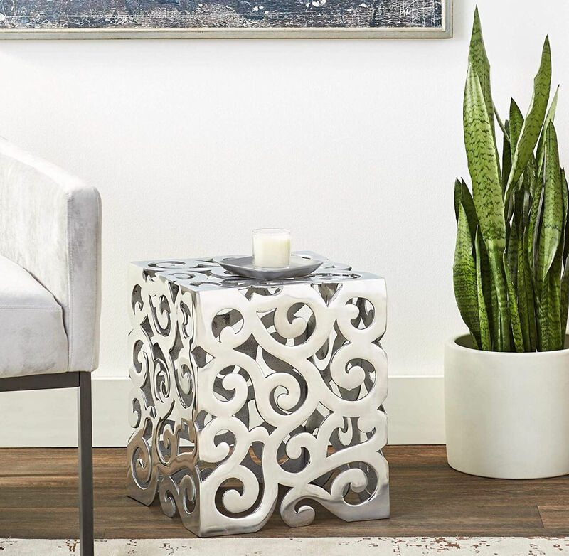Hivvago 17 Inch  Silver Aluminum Square End Table