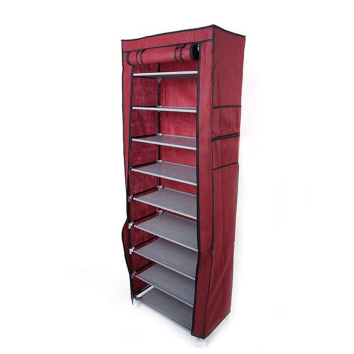Portable 9-Lattices Non-Woven Fabric Shoe Rack, Space-Saving Storage Solution for Entryway & Bedroom