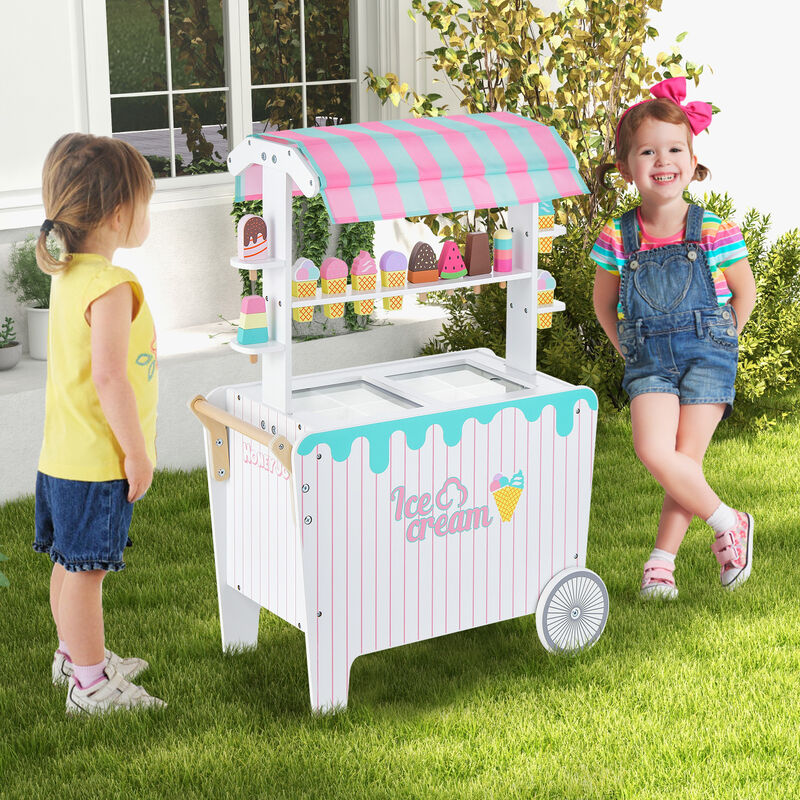 Kid's Ice Cream Cart Playset with Display Rack, Scoops, and Accessories
