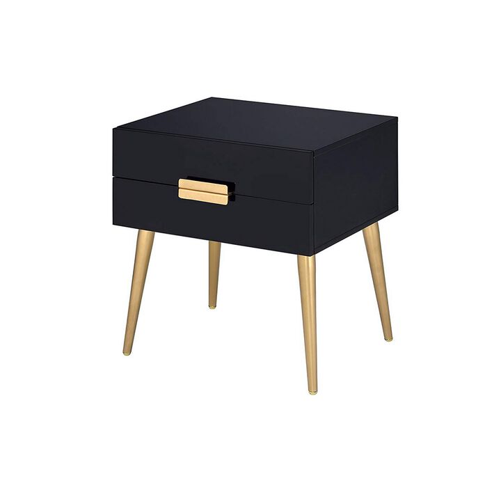 Denvor Square End Table with Drawers, Black & Gold-Benzara