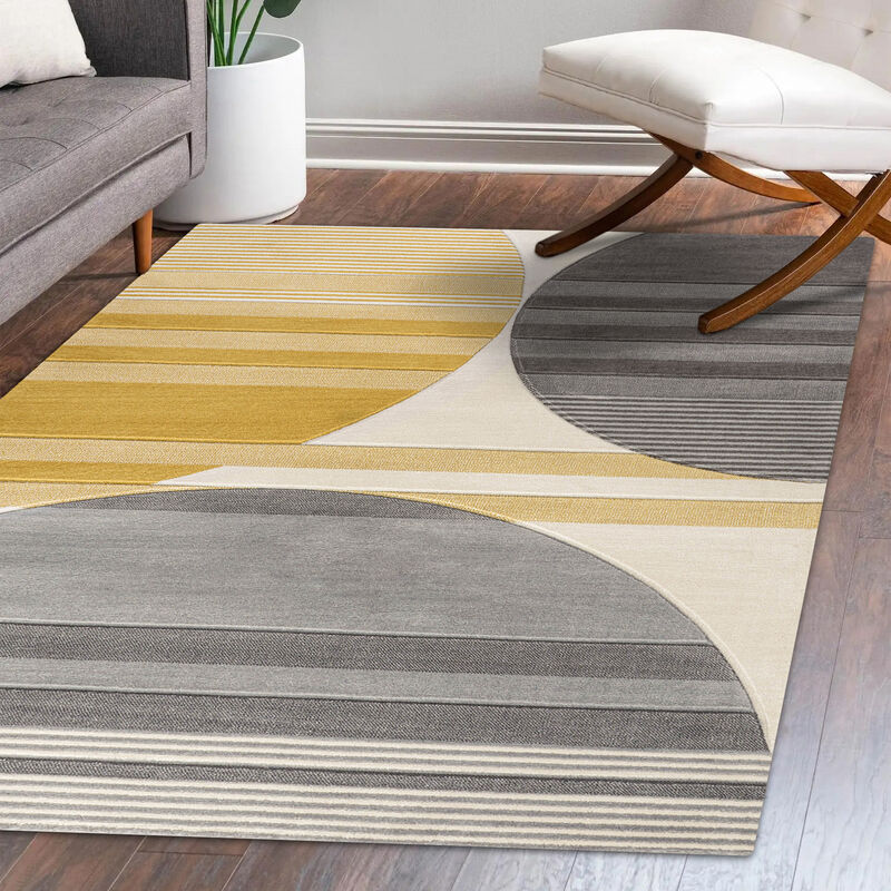 Nicky Geometric Striped Circles Area Rug