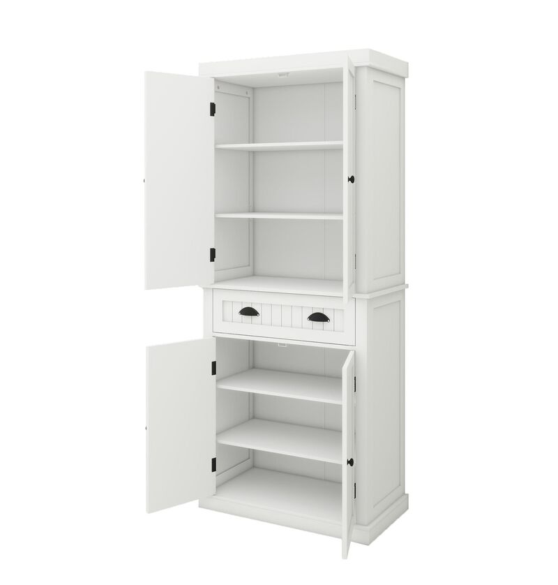 White Wood 29.92 in. Pantry Cabinet with Doors and Drawers，Adjustable Shelves