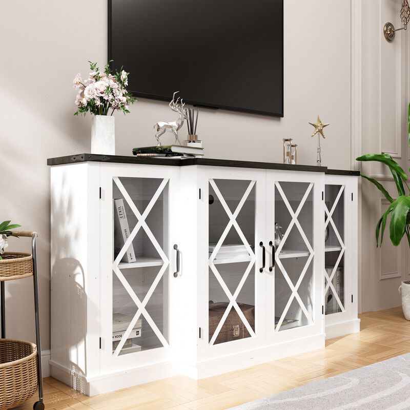 Farmhouse TV Stand with Storage, 63" Wooden Entertainment Center, Media Console with Adjustable Shelves image number 5