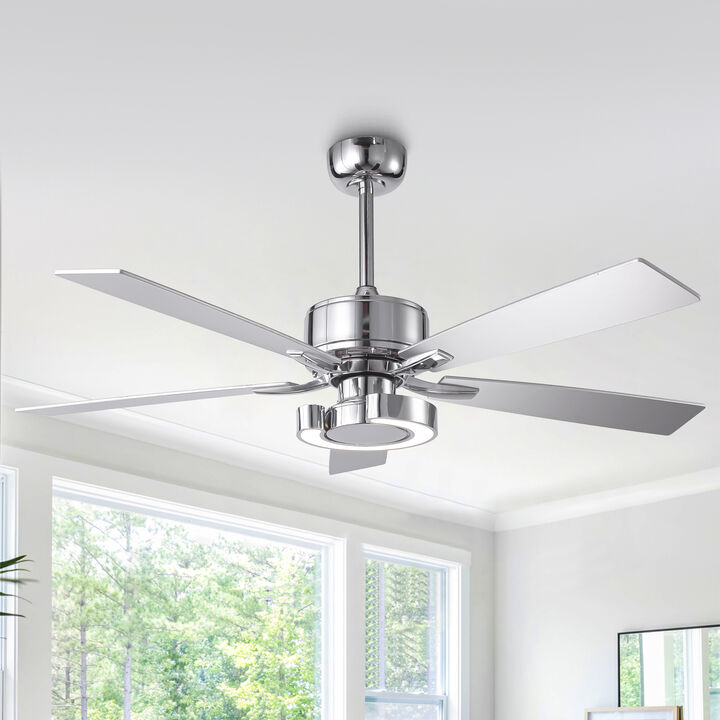 52 in. Chrome Reversible Blades Integrated LED Ceiling Fan with Light and Remote