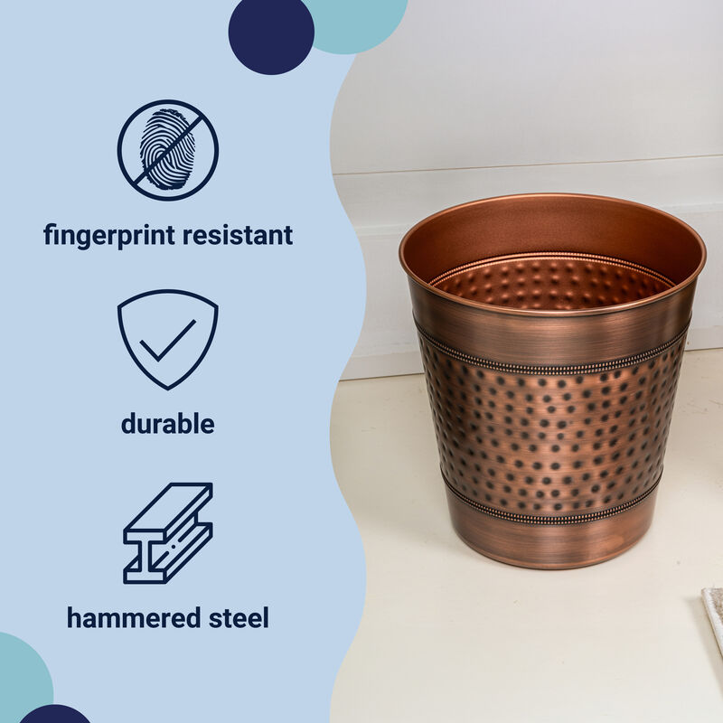 Riley Modern Classic Hammered Steel Accent 2-Gallon Wastebasket