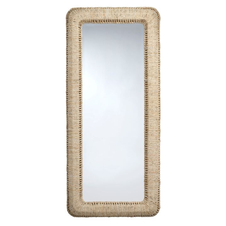 Holo Floor Mirror, 76 Inch Tall Frame, Natural Brown Woven Cornhusk - Benzara