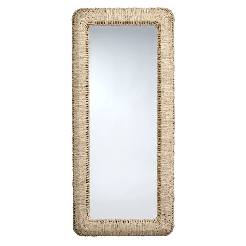 Holo Floor Mirror, 76 Inch Tall Frame, Natural Brown Woven Cornhusk - Benzara