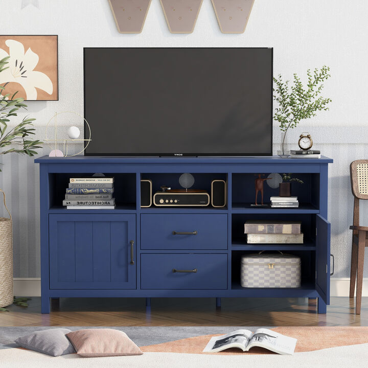 TV Stand for TV up to 68 in with 2 Doors and 2 Drawers Open Style Cabinet, Sideboard for Living room, Navy