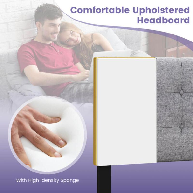 Hivvago Linen Upholstered Headboard with Solid Rubber Wood Legs