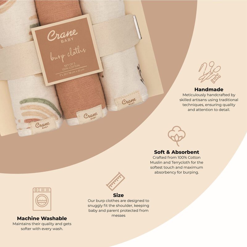 Parker 3-pc. Newborn Burp Cloth Set (Rainbow/Butterfly) image number 2