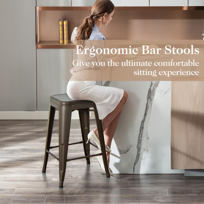 Hivvago 24 Inch Set of 4 Tolix Style Counter Height Barstool Stackable Chair