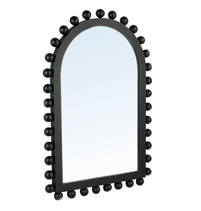 Boho-Southwestern Black Firwood Arched Wall Mirror, Black