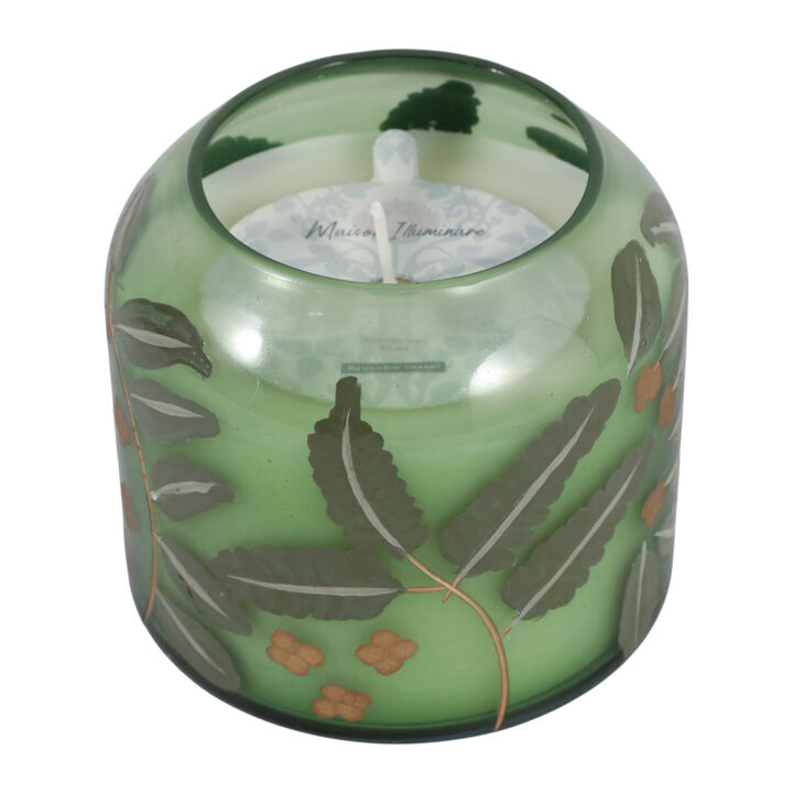 4" 12 Oz Gardenia Floral Pattern Candle, Green