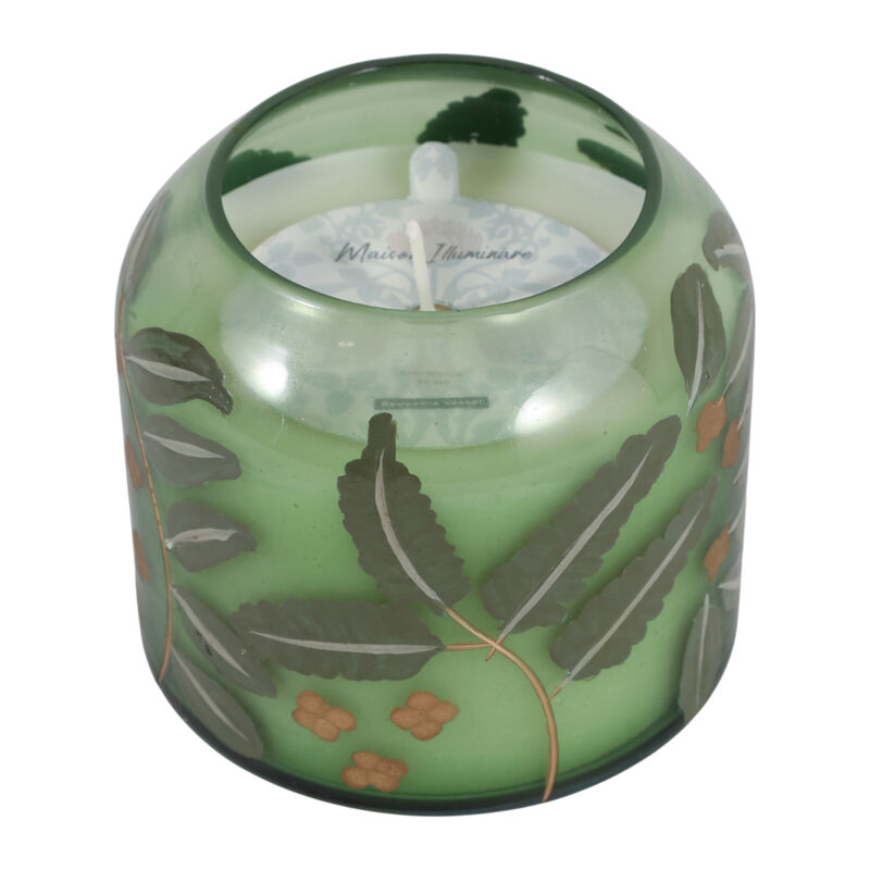 4" 12 Oz Gardenia Floral Pattern Candle, Green image number 0