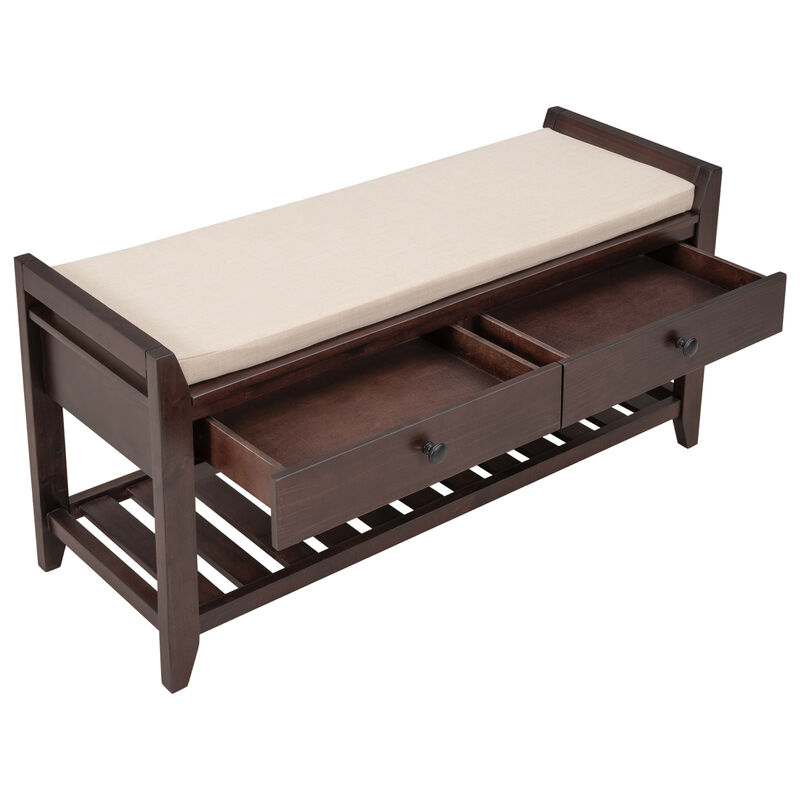 Whisen Multipurpose Entryway Storage Bench with Removable Cushion and Drawers - Espresso