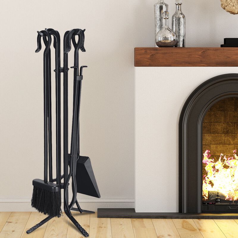 5 Pieces Fireplace Iron Standing Tools Set