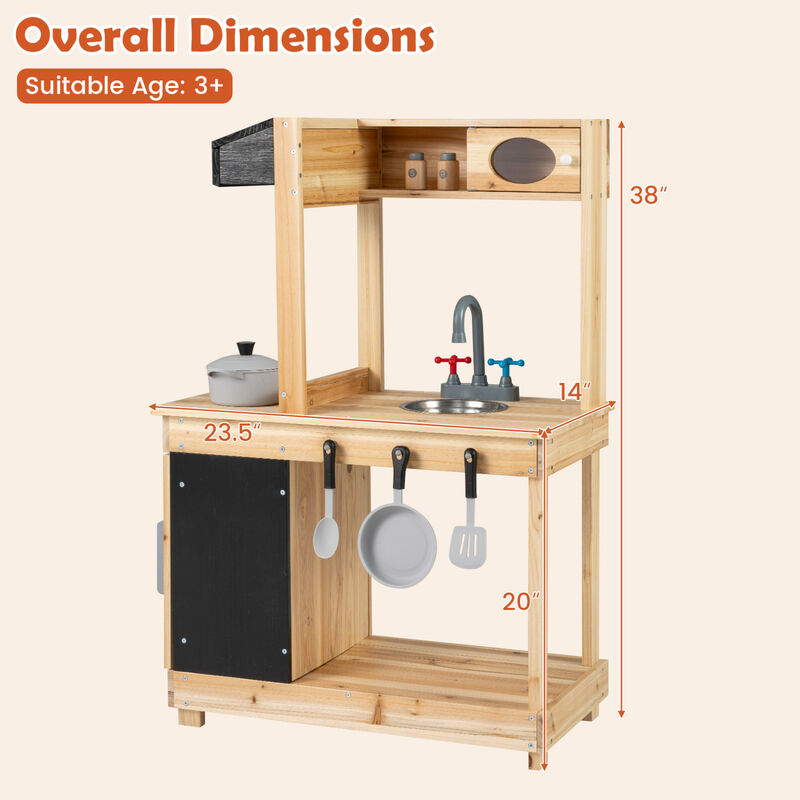 Wooden Mud Kitchen Kids Outdoor Playset with Stove Chalkboard image number 2