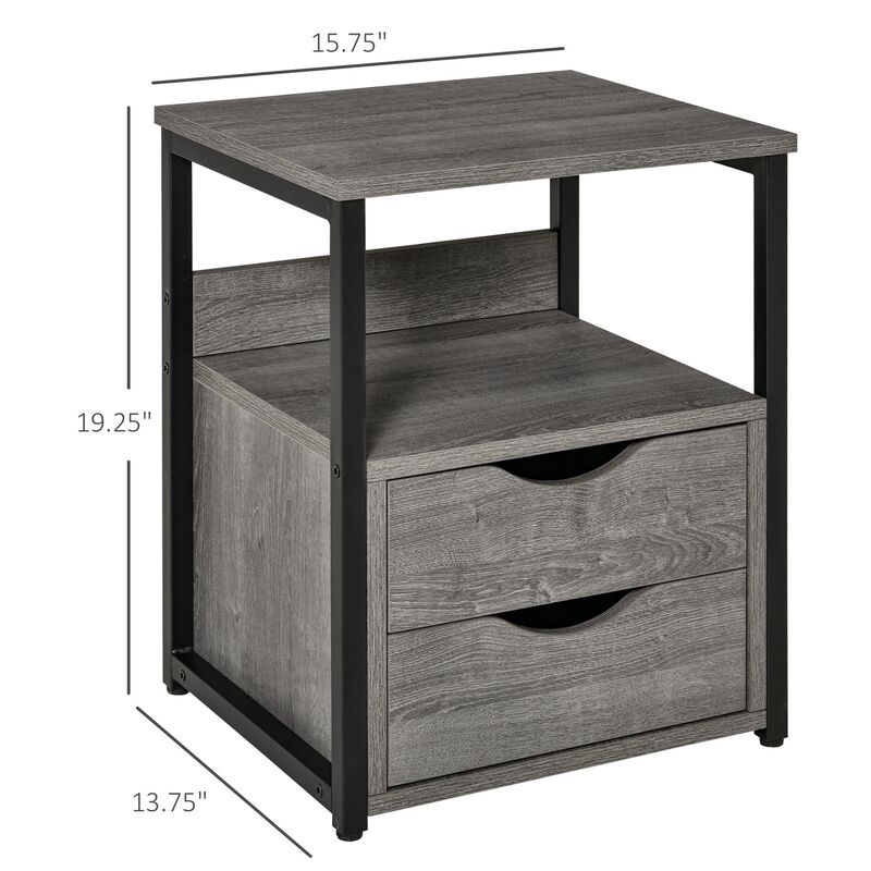 Cool Grey Side Table: Sleek Industrial Bedside Companion with Storage