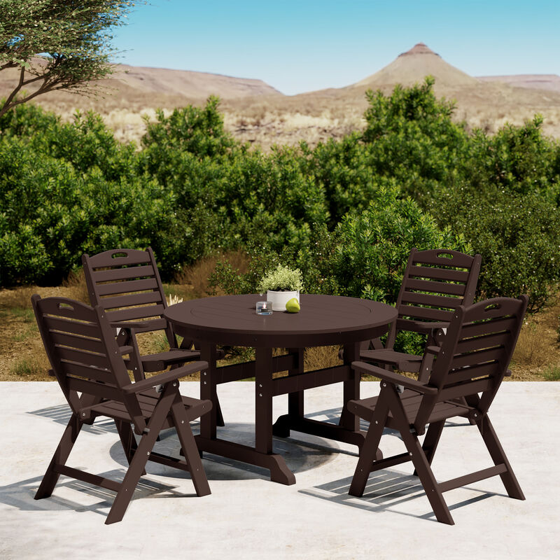 WestinTrends 5-Piece HDPE Round Patio Dining Table Set with Foldable Chairs