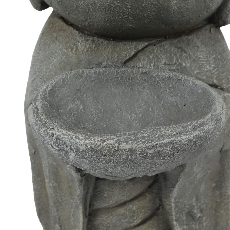LuxenHome Gray MgO Little Buddha Monk and Bowl Garden Statue