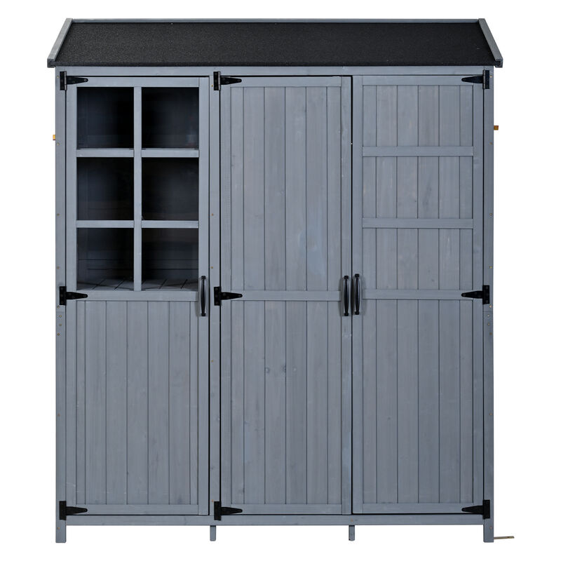 Whisen 60.6" Rustic Fir Wood Garden Shed with 2 Drawers, 7 Shelves & Workstation, Outdoor Backyard Storage Cabinet image number 0