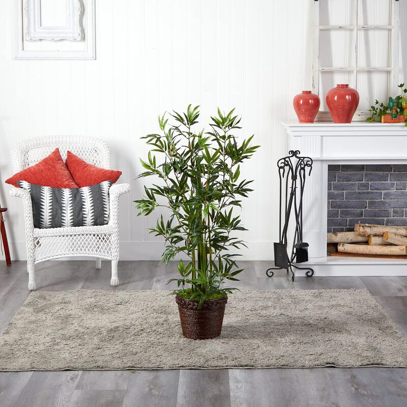 Hivvago 4 Feet Bamboo Tree in Coiled Rope Planter