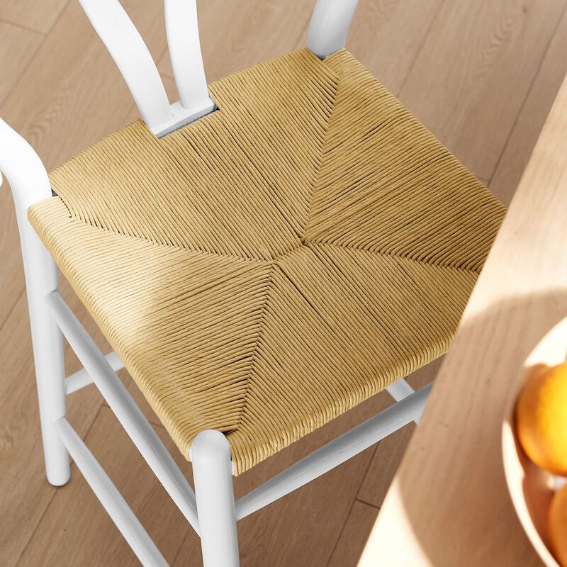 Modway Amish Wood Rope Bar Height Stool in White - 29 Inch Seat Height Mid Century Modern Retro Stool - Solid Elm Wood Pub Stool with Woven Seat and Open Back image number 9