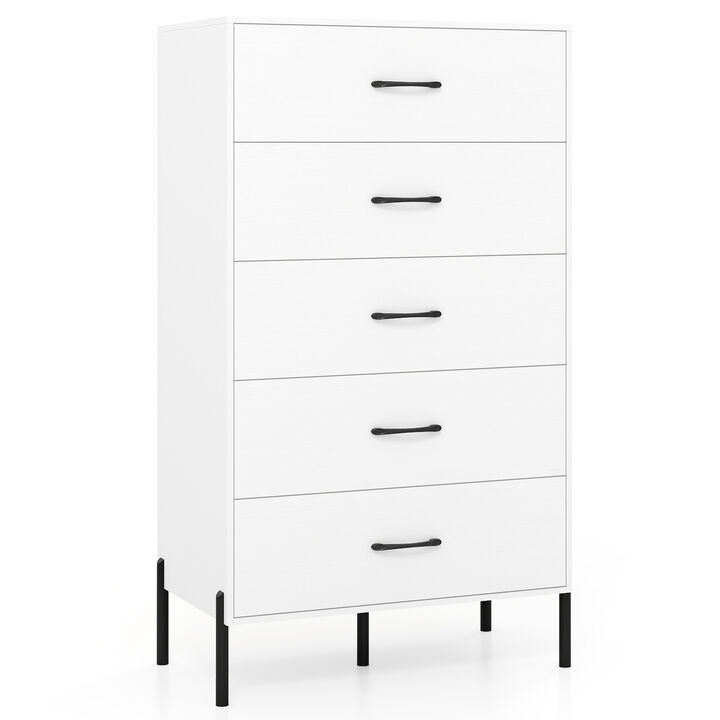 Modern Tall 5-Drawer Storage Chest with Metal Legs - White