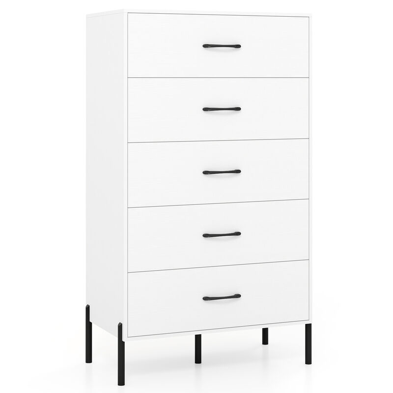 Modern Tall 5-Drawer Storage Chest with Metal Legs - White image number 0