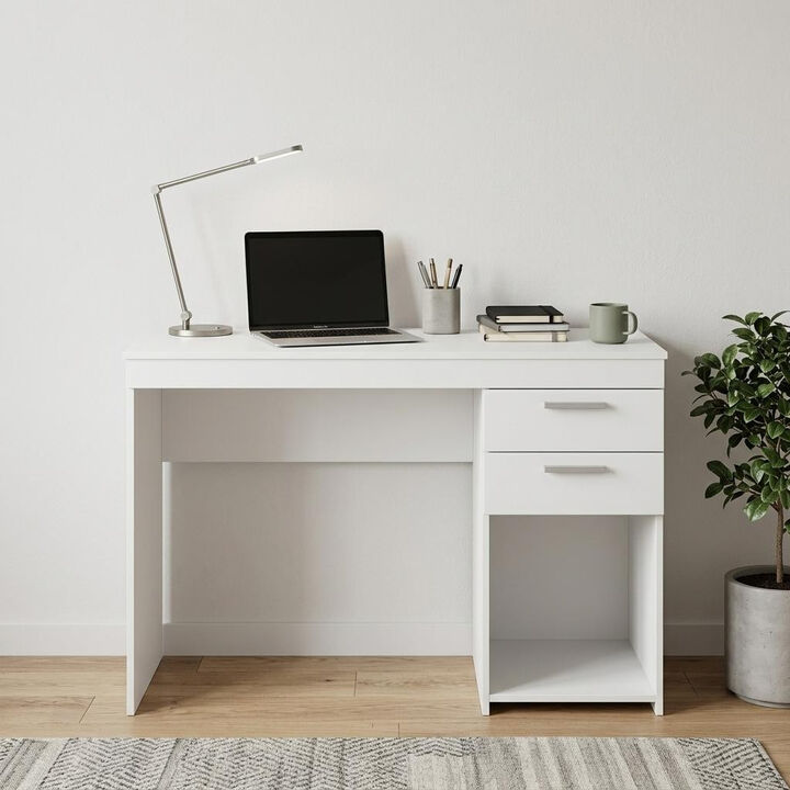 HomeRoots 48" Espresso Wood Pedestal Computer Desk With Two Drawers