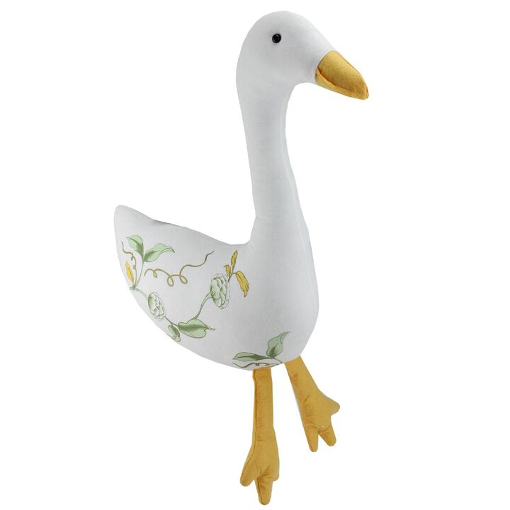 16" White and Yellow Plush Floral Goose Tabletop Decor