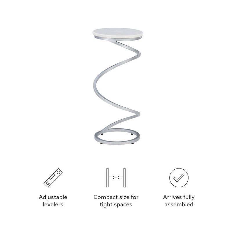 Linon Rian Spiral Drink Table Silver White Marble image number 9