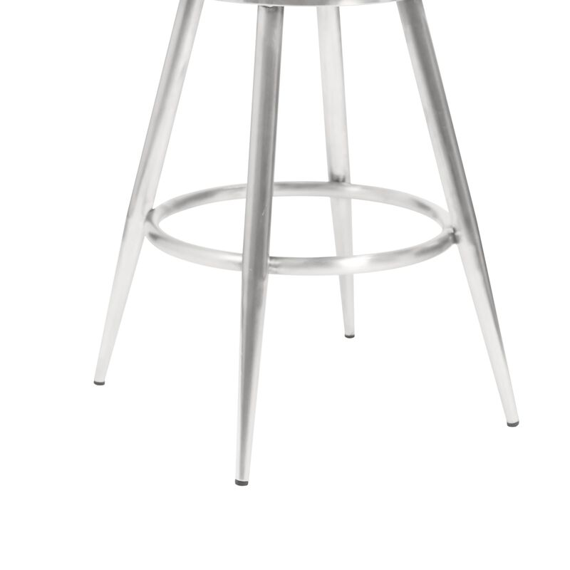 Knw 26 Inch Swivel Counter Stool Chair, Vintage Gray Faux Leather, Chrome - Benzara