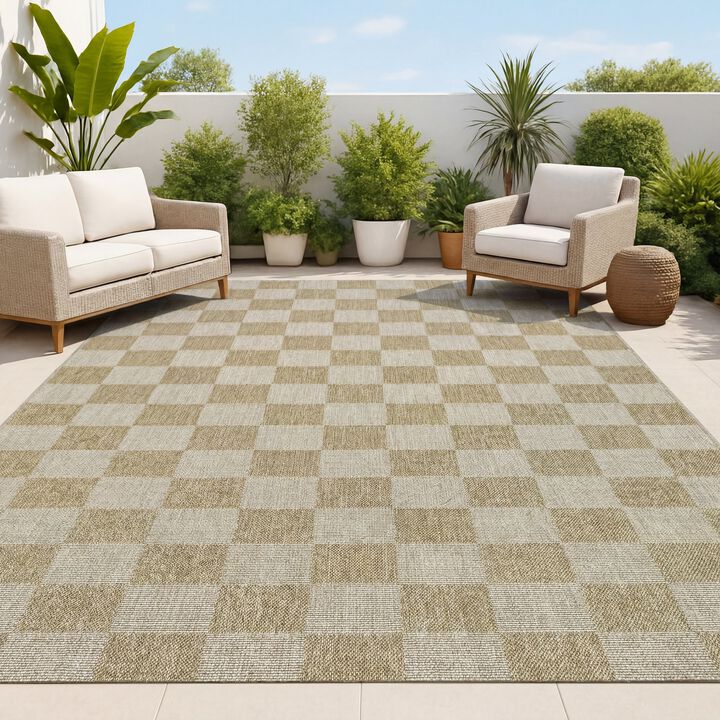 Mason Smart Jute Geometric Boho Checker Weave Indoor/Outdoor Area Rug