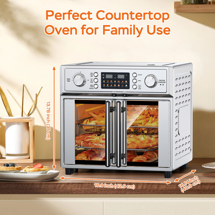 26QT French Double-Door Air Fryer Convection Toaster Oven, 7-in-1 Multi-Function Stainless Steel Toaster Oven