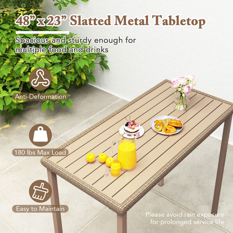 Modern Outdoor Bar Table with Heavy-Duty Steel Frame and Slatted Top