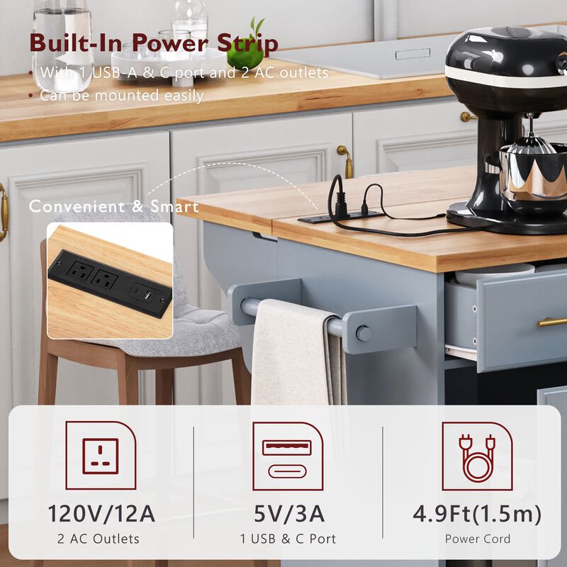 Merax Rolling Kitchen Cart with Trash Storage, Pull-Out Shelves, 3 Drawers, Drop Leaf Side Table image number 3