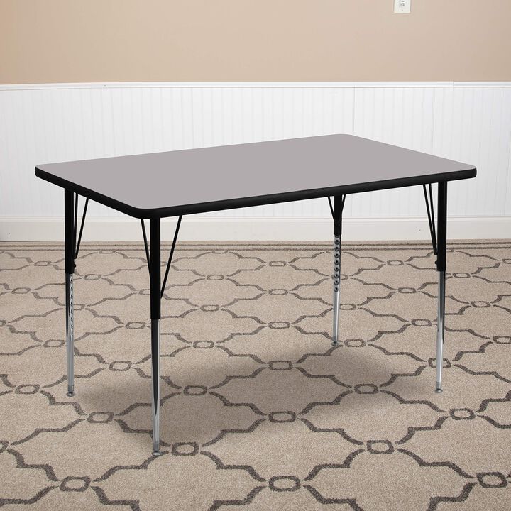 Flash Furniture Wren 30''W x 72''L Rectangular Grey Thermal Laminate Activity Table - Standard Height Adjustable Legs