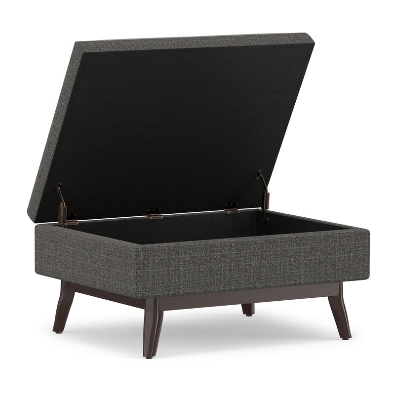Owen 34 inch Wide Mid Century Modern Rectangle Coffee Table Storage Ottoman in Ebony Tweed Look Fabric, Assembled image number 3