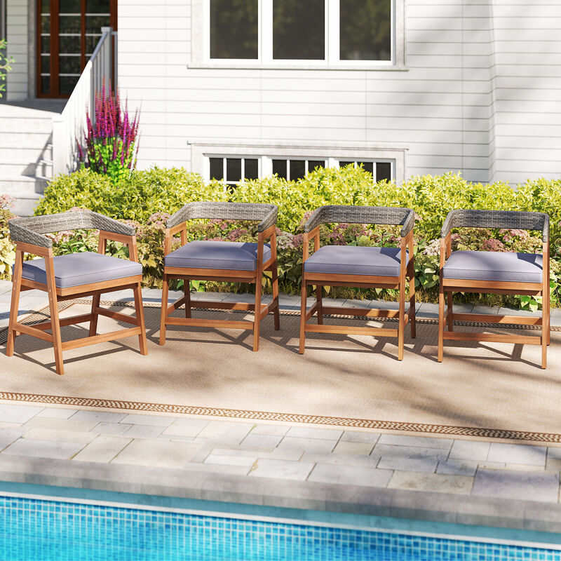 All-Weather Wicker Patio Chairs with Seat Cushions &ndash; Set of 4 Acacia Wood