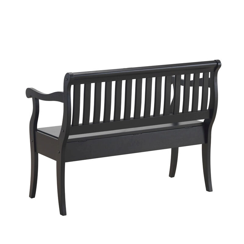 HomeRoots 42" Black Solid Wood Storage Bench With Flip Top image number 5