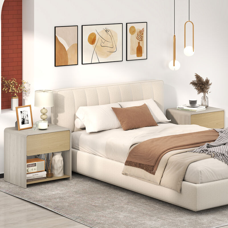 2-Tier Modern Style Nightstand with Drawer and Open Shelf