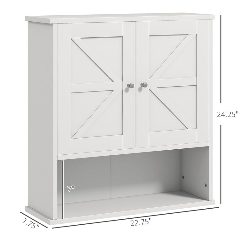 Farmhouse Bathroom Wall Cabinet, Wall Mounted Medicine Cabinet with Barn Doors and Adjustable Shelf for Laundry Room,White image number 3