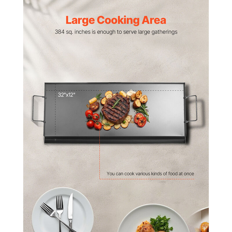 32x14 in Flat Top Griddle Carbon Steel Universal BBQ Grill Pan Cookware