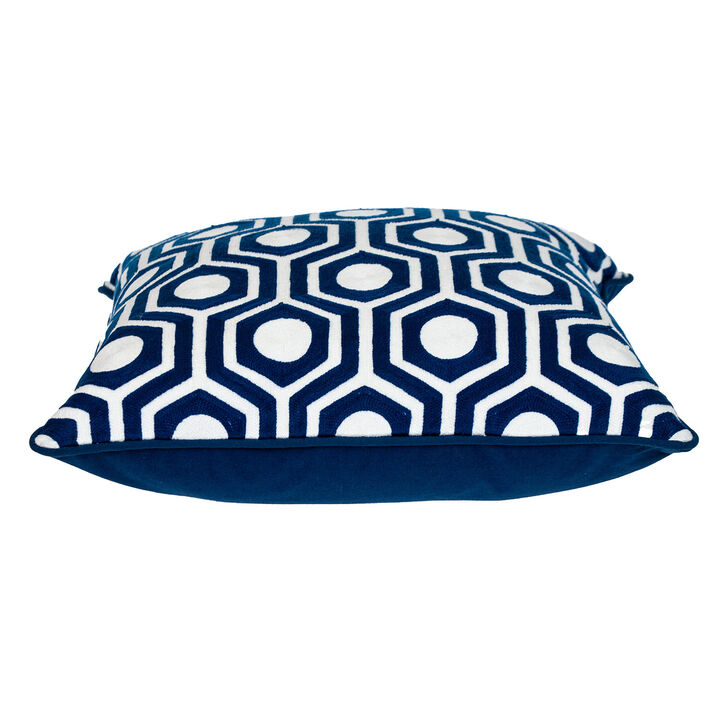 HomeRoots 20" X 20" Blue Geometric Cotton Zippered Pillow